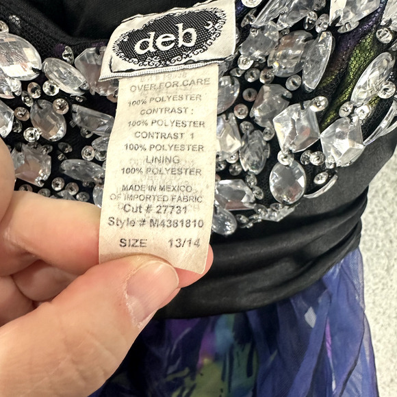 Vintage Y2K Ded Mini Prom Dress Juniors 13/14 Beaded Gem Chiffon 80s HOCO Glam - Picture 7 of 9